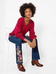 Joe Browns Blue High Waisted Flared Jeans With Floral Embroidery - Image 3 of 7