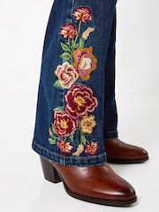 Joe Browns Blue High Waisted Flared Jeans With Floral Embroidery - Image 5 of 7