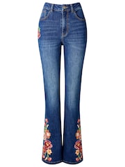 Joe Browns Blue High Waisted Flared Jeans With Floral Embroidery - Image 7 of 7