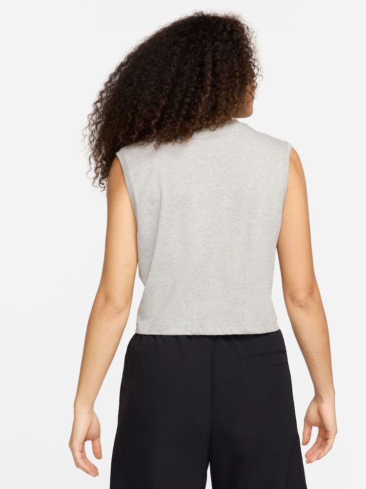 Nike Grey Club Cropped Sleeveless Top - Image 2 of 5 Nike Grey Club Cropped Sleeveless Top - Image 2 of 5