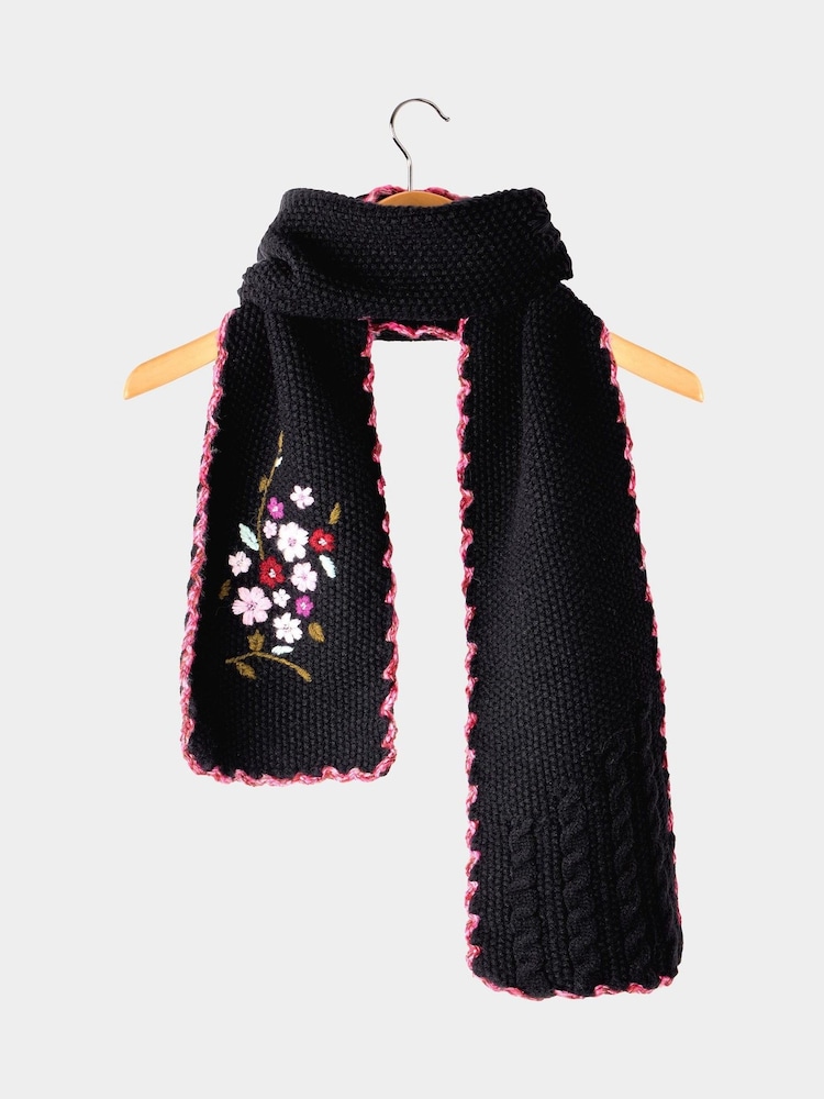 Joe Browns Black Pretty Floral Embroidered Knit Scarf - Image 1 of 2 Joe Browns Black Pretty Floral Embroidered Knit Scarf - Image 1 of 2