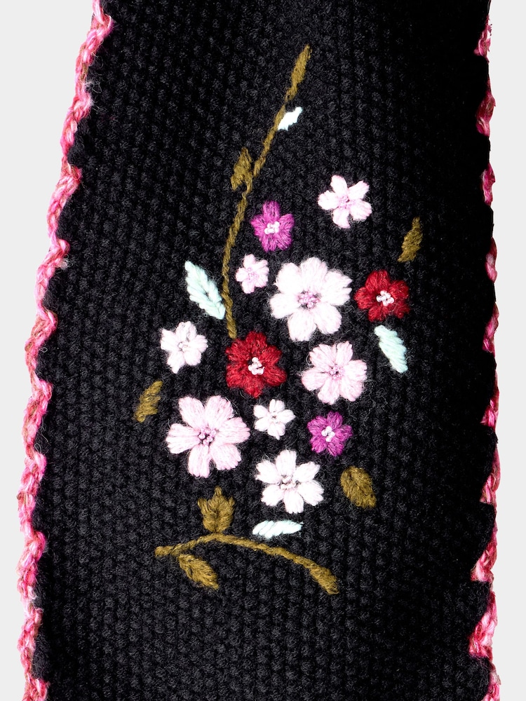 Joe Browns Black Pretty Floral Embroidered Knit Scarf - Image 2 of 2 Joe Browns Black Pretty Floral Embroidered Knit Scarf - Image 2 of 2