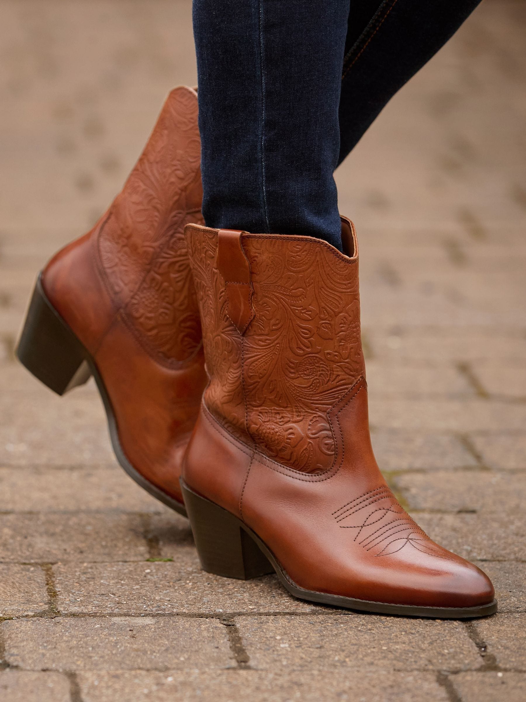 Joe Browns Women's Lucy Leather Western Ankle Boots in Brown | Size: 8 - Image 2