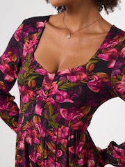 Joe Browns Pink Lovely Lily Print Long Sleeve Jersey Midi Dress - Image 2 of 5