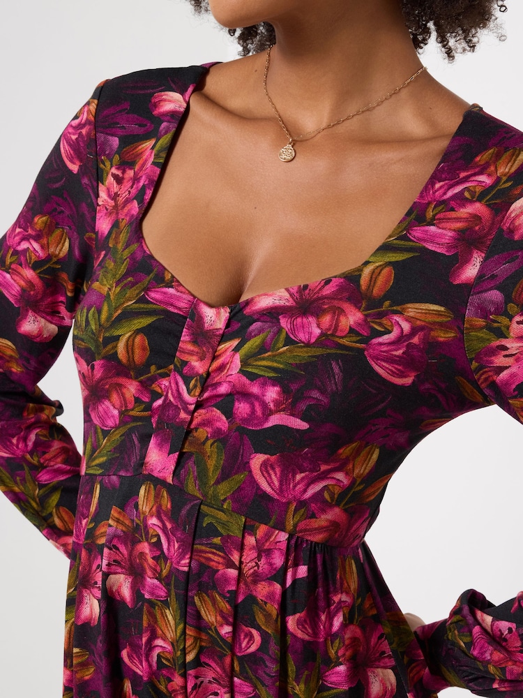 Joe Browns Pink Lovely Lily Print Long Sleeve Jersey Midi Dress - Image 2 of 5