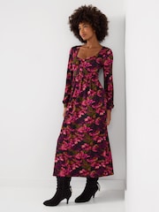 Joe Browns Pink Lovely Lily Print Long Sleeve Jersey Midi Dress - Image 3 of 5
