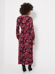 Joe Browns Pink Lovely Lily Print Long Sleeve Jersey Midi Dress - Image 4 of 5