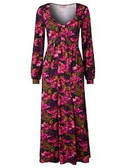 Joe Browns Pink Lovely Lily Print Long Sleeve Jersey Midi Dress - Image 5 of 5