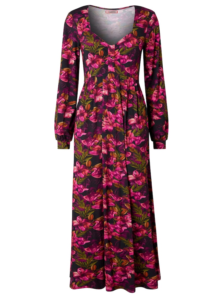 Joe Browns Pink Lovely Lily Print Long Sleeve Jersey Midi Dress - Image 5 of 5