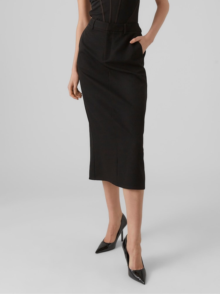 VERO MODA Black Tailored Smart Midi Skirt - Image 1 of 6 VERO MODA Black Tailored Smart Midi Skirt - Image 1 of 6