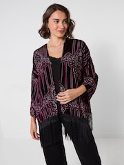 Joe Browns Black Rosefall Devore Fringe Kimono - Image 2 of 7