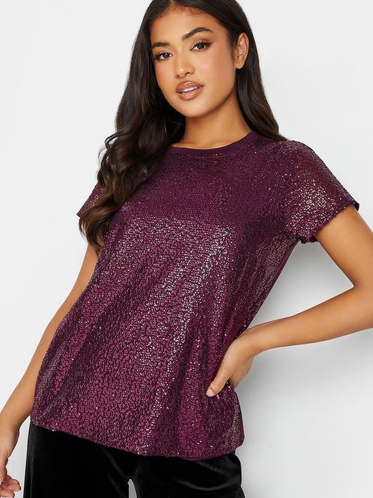 PixieGirl Petite Purple Sequin Front T-Shirt - Image 2 of 4 PixieGirl Petite Purple Sequin Front T-Shirt - Image 2 of 4