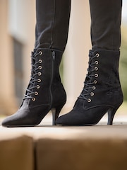 Joe Browns Black Grace Embroidered Lace Up Ankle Boots - Image 2 of 8