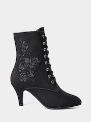 Joe Browns Black Grace Embroidered Lace Up Ankle Boots - Image 3 of 8