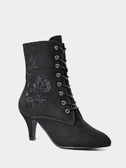 Joe Browns Black Grace Embroidered Lace Up Ankle Boots - Image 4 of 8