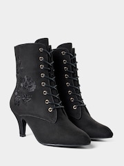 Joe Browns Black Grace Embroidered Lace Up Ankle Boots - Image 6 of 8