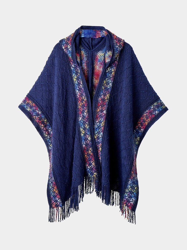 Joe Browns Blue Nomad Fringe Hooded Cape - Image 1 of 4 Joe Browns Blue Nomad Fringe Hooded Cape - Image 1 of 4