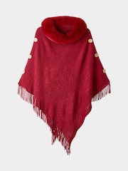 Joe Browns Red Winter Romance Faux Fur Poncho - Image 5 of 6
