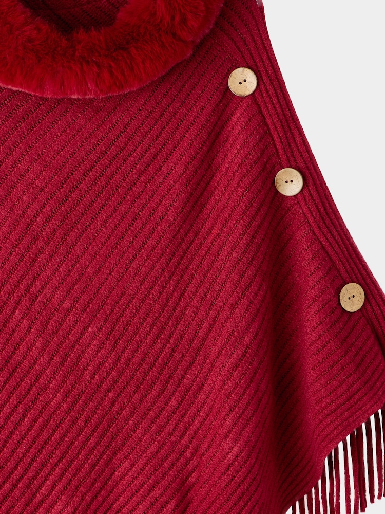 Joe Browns Red Winter Romance Faux Fur Poncho - Image 6 of 6 Joe Browns Red Winter Romance Faux Fur Poncho - Image 6 of 6