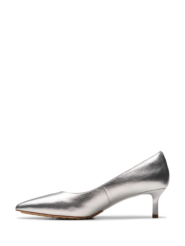 Clarks Silver Leather Adela Court Shoes - Image 2 of 7