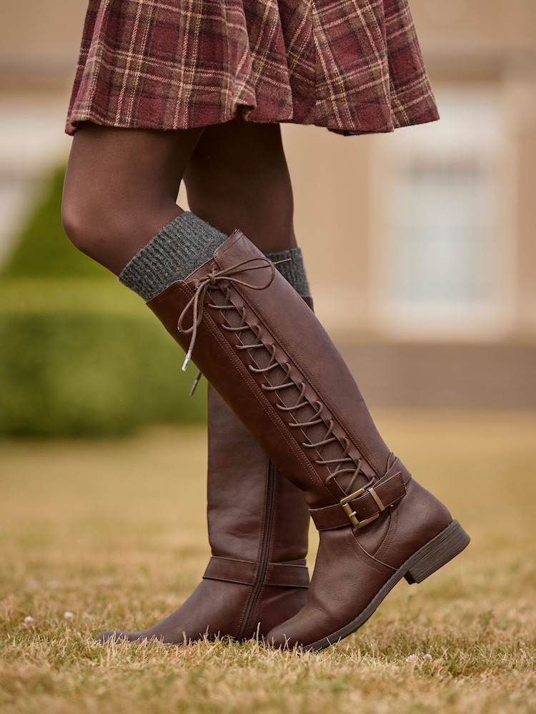 Joe Browns Brown Laces Up Knee High Boots - Image 1 of 8 Joe Browns Brown Laces Up Knee High Boots - Image 1 of 8