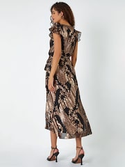 Roman Black Metallic Foil Paisley Print Wrap Dress - Image 2 of 5