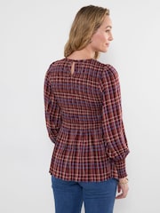 Joe Browns Red Matilda Checked Blouse With Sheered Body And Balloon Sleeve - Image 4 of 7