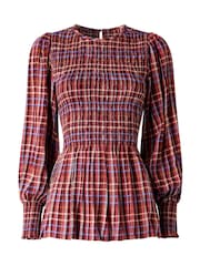 Joe Browns Red Matilda Checked Blouse With Sheered Body And Balloon Sleeve - Image 7 of 7