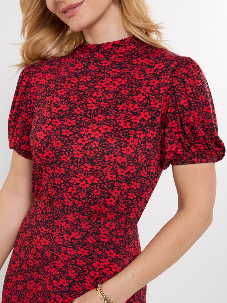 Joe Browns Red Ditsy Dreams High Neck Jersey Maxi Dress - Image 2 of 5