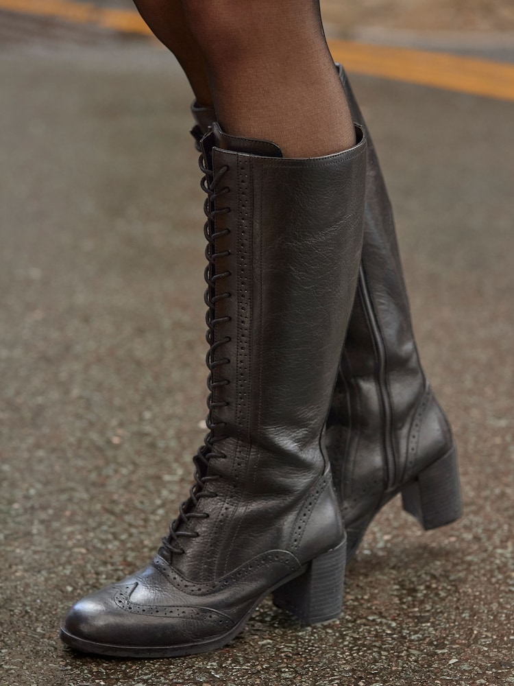 Joe Browns Black Stand Out Tall Leather Lace Up Knee High Boots - Image 1 of 8