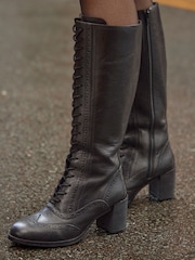Joe Browns Black Stand Out Tall Leather Lace Up Knee High Boots - Image 2 of 8