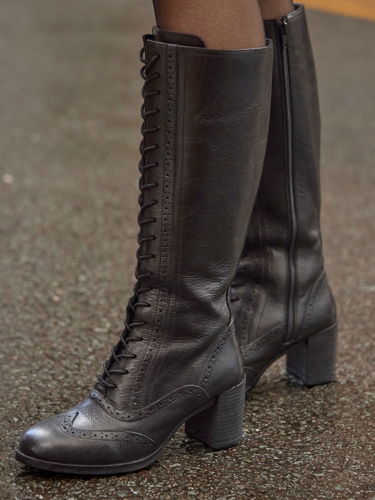Joe Browns Black Stand Out Tall Leather Lace Up Knee High Boots - Image 2 of 8