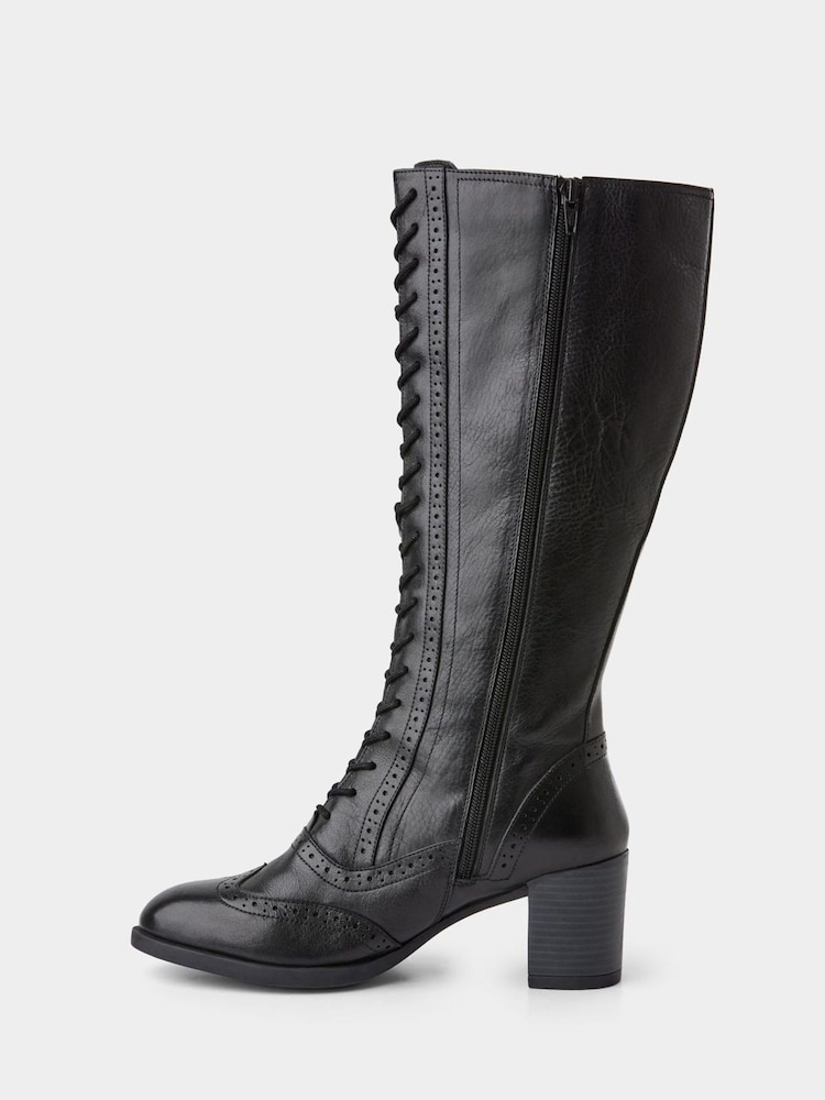 Joe Browns Black Stand Out Tall Leather Lace Up Knee High Boots - Image 8 of 8