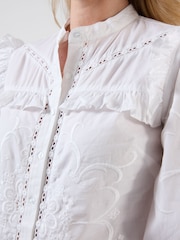 Joe Browns White Beautiful Embroidered Button Through Blouse With Frill Detail - Image 6 of 7