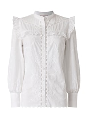 Joe Browns White Beautiful Embroidered Button Through Blouse With Frill Detail - Image 7 of 7