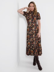 Joe Browns Black Autumn Florals High Neck Jersey Maxi Dress - Image 1 of 5
