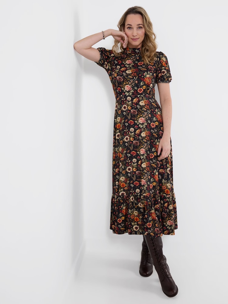 Joe Browns Black Autumn Florals High Neck Jersey Maxi Dress - Image 1 of 5