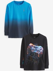 Black/Blue Gaming Long Sleeve Graphic T-Shirts 2 Pack (3-16yrs) - Image 1 of 5