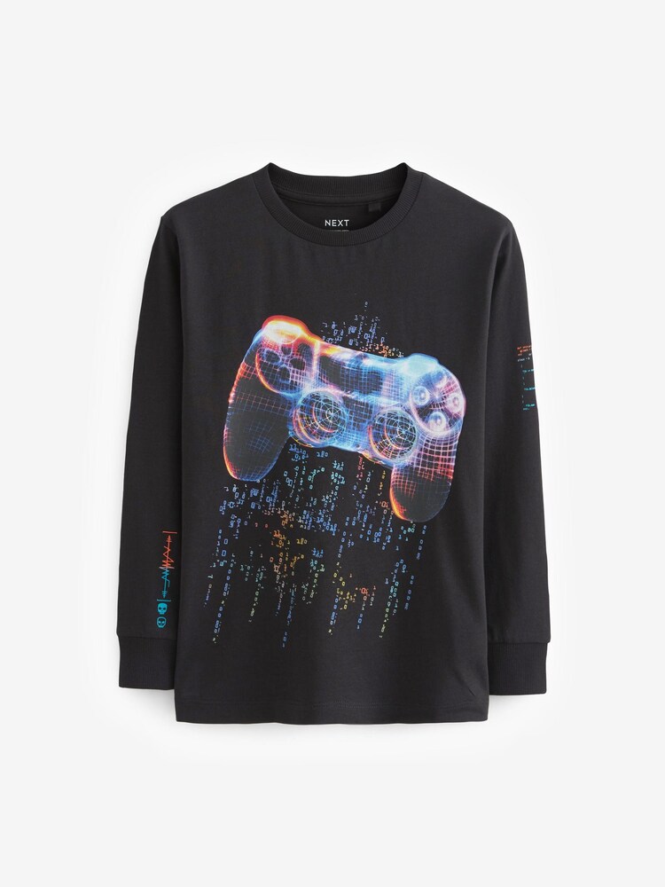 Black/Blue Gaming Long Sleeve Graphic T-Shirts 2 Pack (3-16yrs) - Image 2 of 5