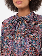 Joe Browns Purple Boho Print Tie Neck Blouse With Ruffle Sleeve Detail - Image 4 of 7