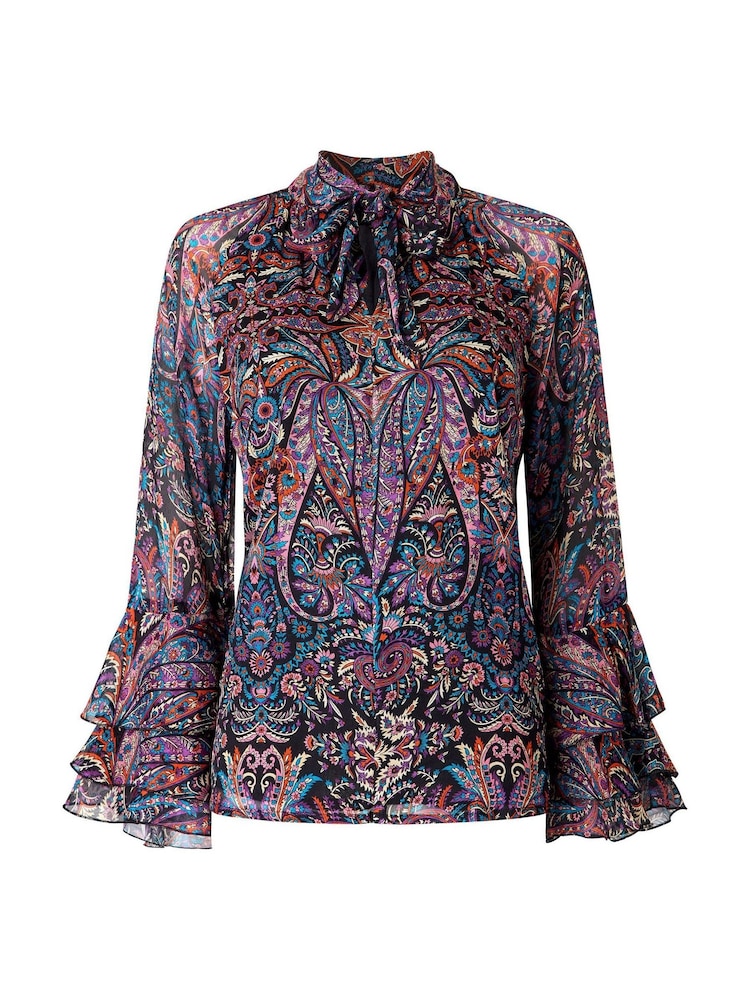 Joe Browns Purple Boho Print Tie Neck Blouse With Ruffle Sleeve Detail - Image 7 of 7 Joe Browns Purple Boho Print Tie Neck Blouse With Ruffle Sleeve Detail - Image 7 of 7