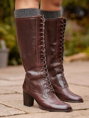 Joe Browns Brown Stand Back Tall Leather Lace Up Knee High Boots - Image 2 of 8