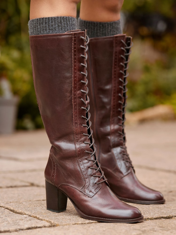 Joe Browns Brown Stand Back Tall Leather Lace Up Knee High Boots - Image 2 of 8 Joe Browns Brown Stand Back Tall Leather Lace Up Knee High Boots - Image 2 of 8