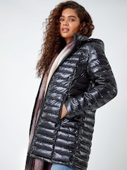 Roman Black Longline Padded Coat with Hood - Image 4 of 5