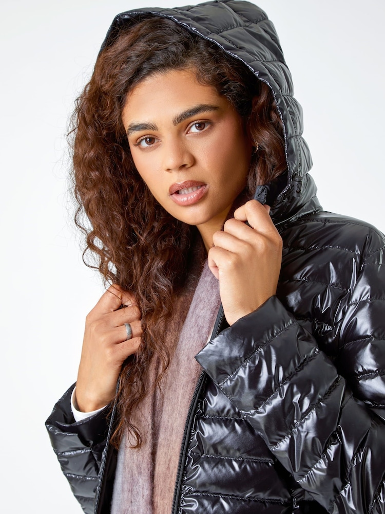 Roman Black Longline Padded Coat with Hood - Image 5 of 5