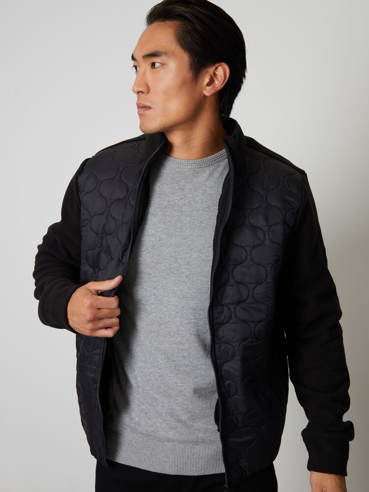 Threadbare Black Zip Up Quilted Fleece Jacket - Image 1 of 5