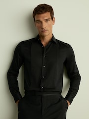 Reiss Black Marcel Slim Fit Slim Fit Cotton Marcella Tuxedo Shirt - Image 1 of 7