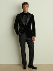 Reiss Black Marcel Slim Fit Slim Fit Cotton Marcella Tuxedo Shirt - Image 3 of 7