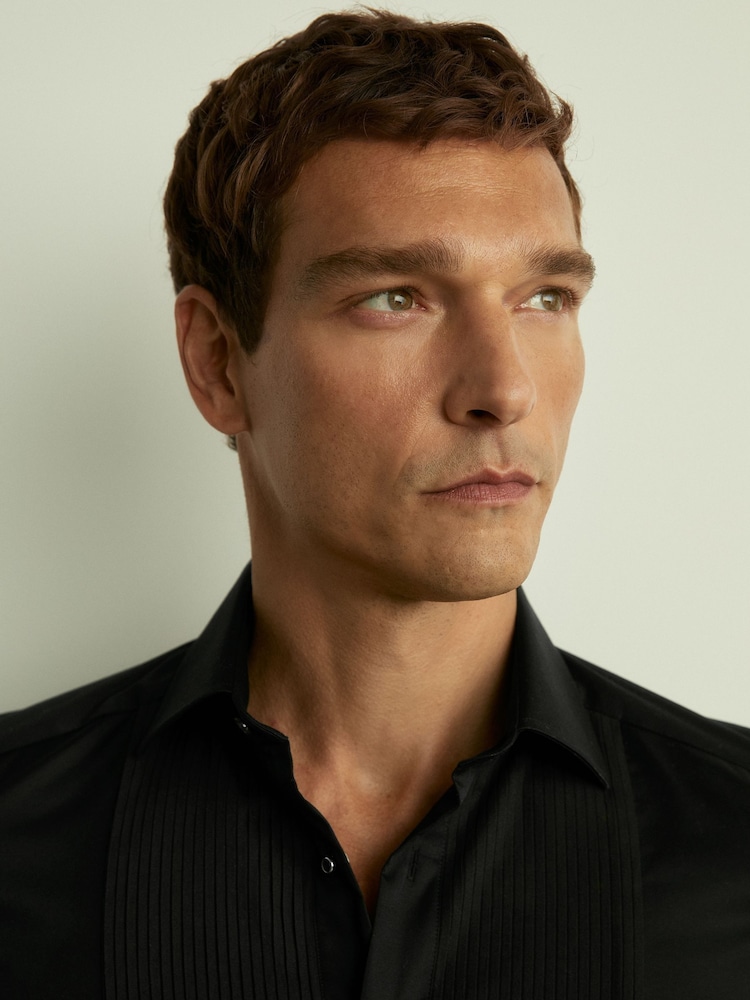 Reiss Black Marcel Reg Slim Fit Cotton Dinner Shirt - Image 4 of 7