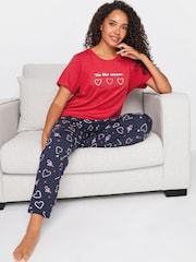 M&Co Red Tis The Season Candy Cane Cuffed PJ Set - Image 1 of 4